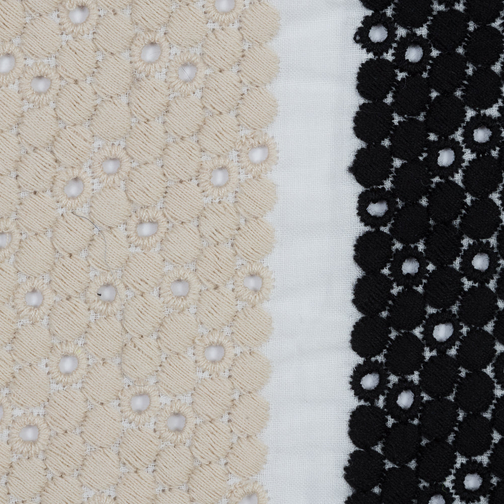 Beige and Black Awning Striped Embroidered Eyelet Detail