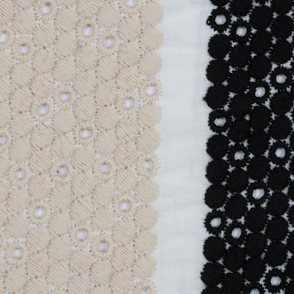 Beige and Black Awning Striped Embroidered Eyelet Detail