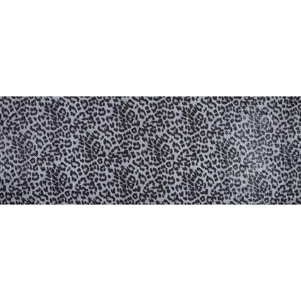 Knit Fabric with Snow Leopard Foil and Circle Sequins - Black and White on Black Full
