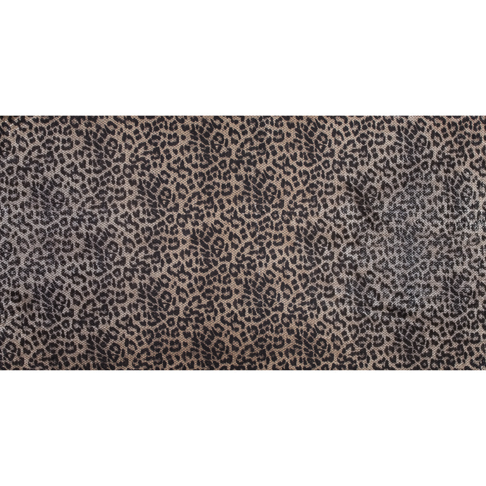 Knit Fabric with Snow Leopard Foil and Circle Sequins - Beige and Black on Black Full