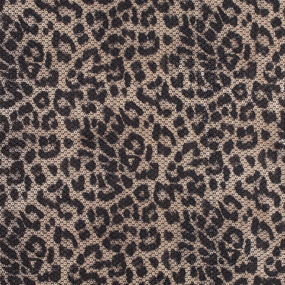Knit Fabric with Snow Leopard Foil and Circle Sequins - Beige and Black on Black