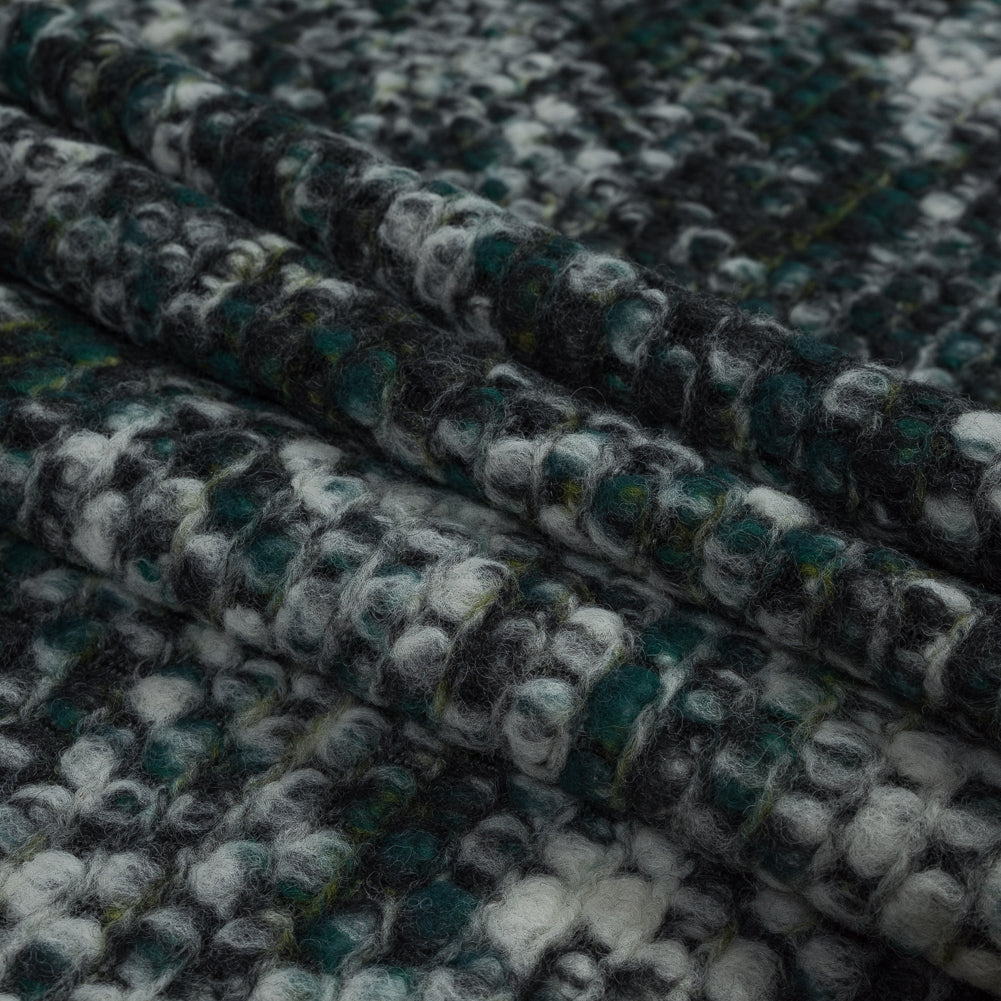 Green, White and Black Speckled Wool Knit Folded