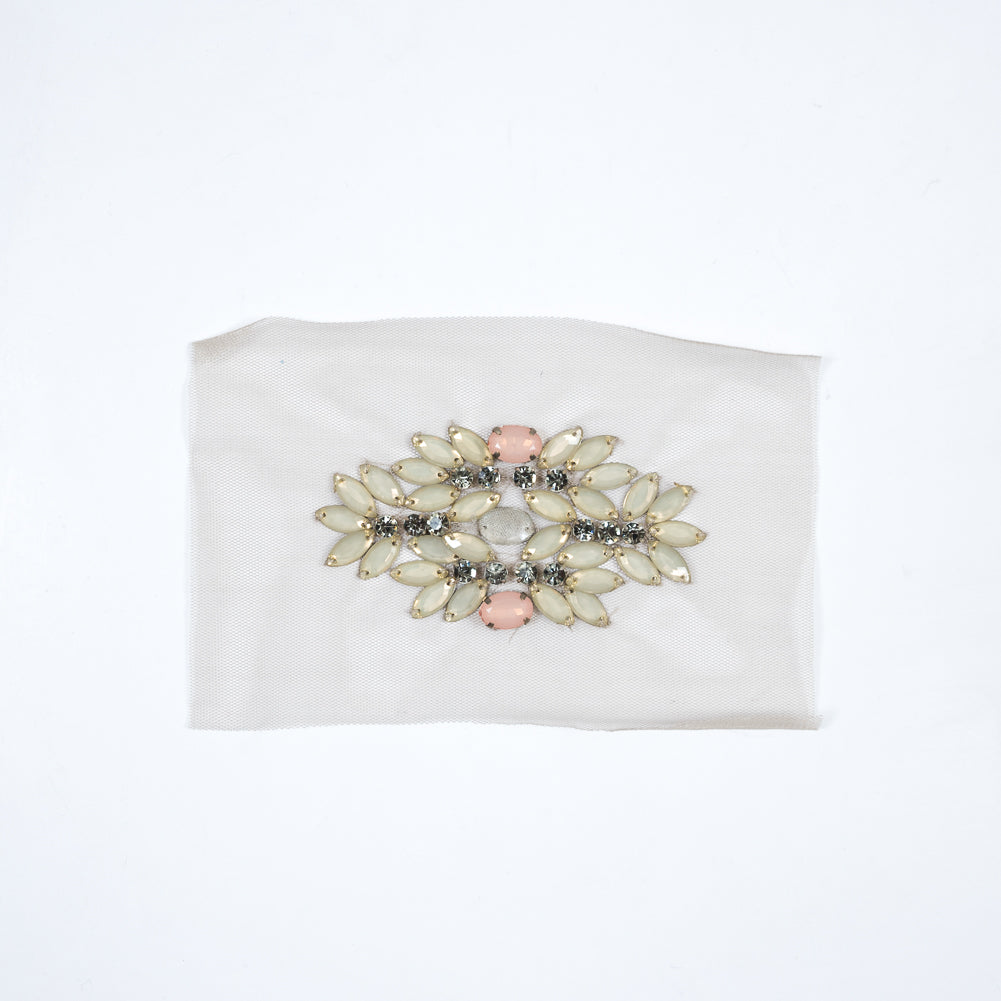 Italian Green and Pink Rhinestone Applique - 2" x 4"