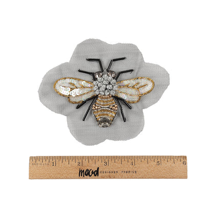 Large Black and Gold Beaded and Sequined Bee Applique - 3.25" x 4" Full