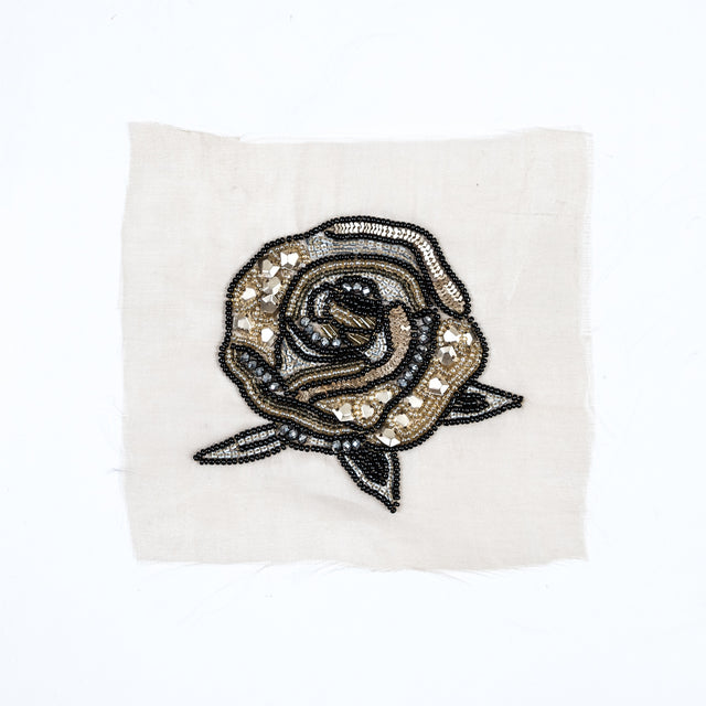 Italian Black and Gold Beaded Rose Applique - 4"