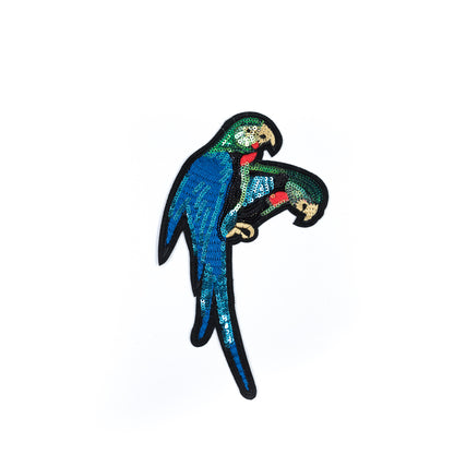 Italian Blue Sequin Parrot Patch - 8" x 4"