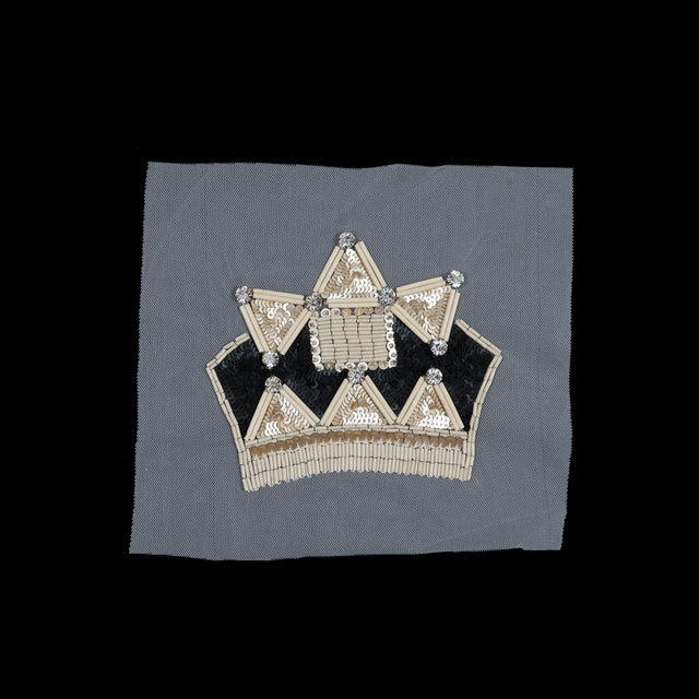 Italian Beige Beaded and Sequined Rhinestone Applique - 5" x 6"