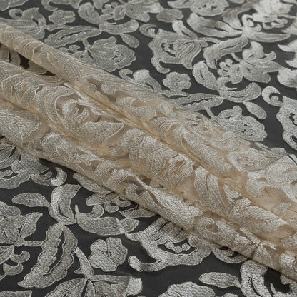 Ivory Floral Embroidered Mesh with Finished Edges Folded