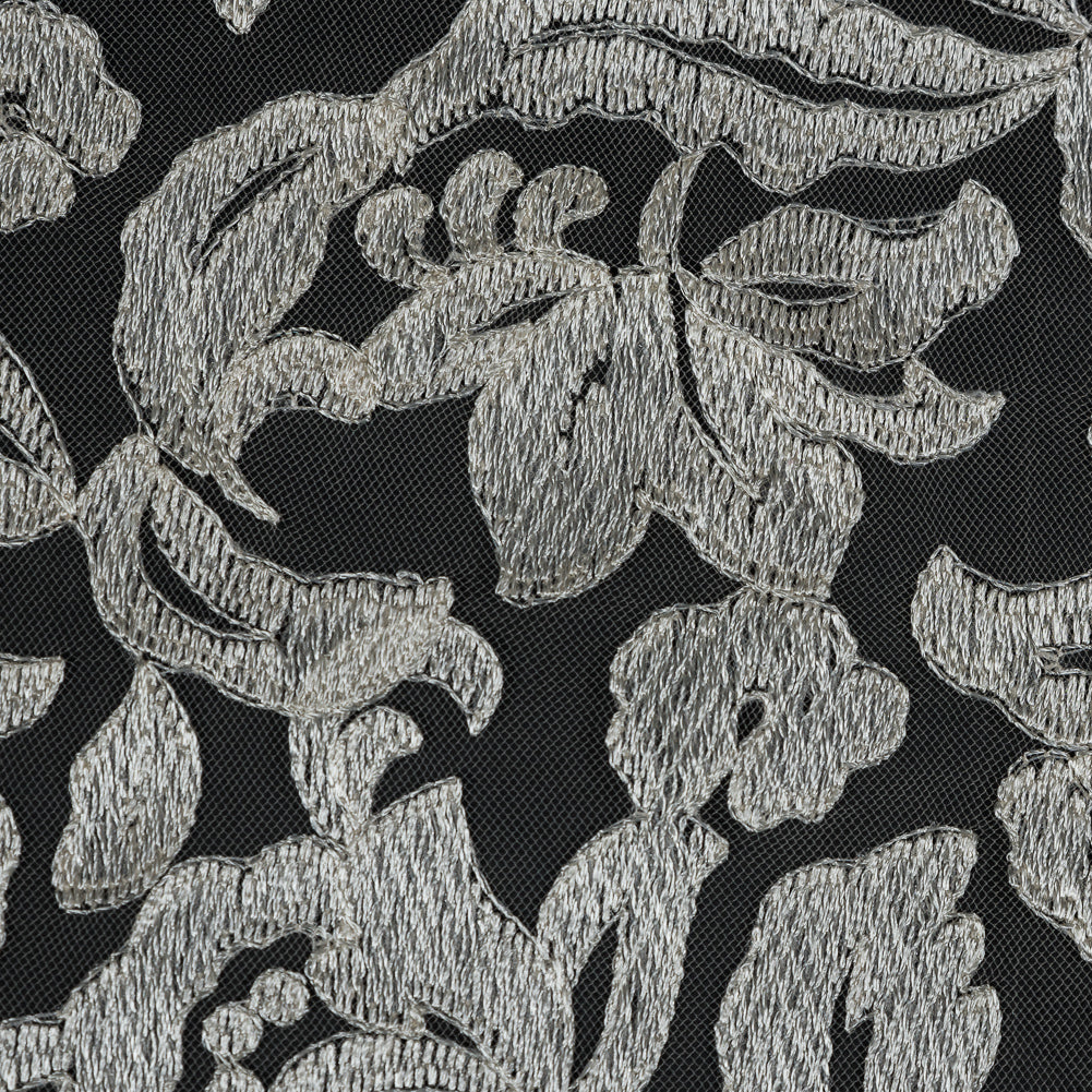 Ivory Floral Embroidered Mesh with Finished Edges Detail