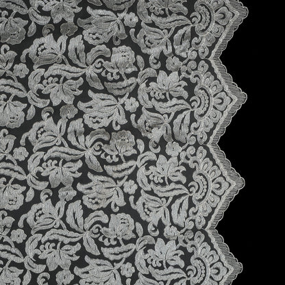 Ivory Floral Embroidered Mesh with Finished Edges