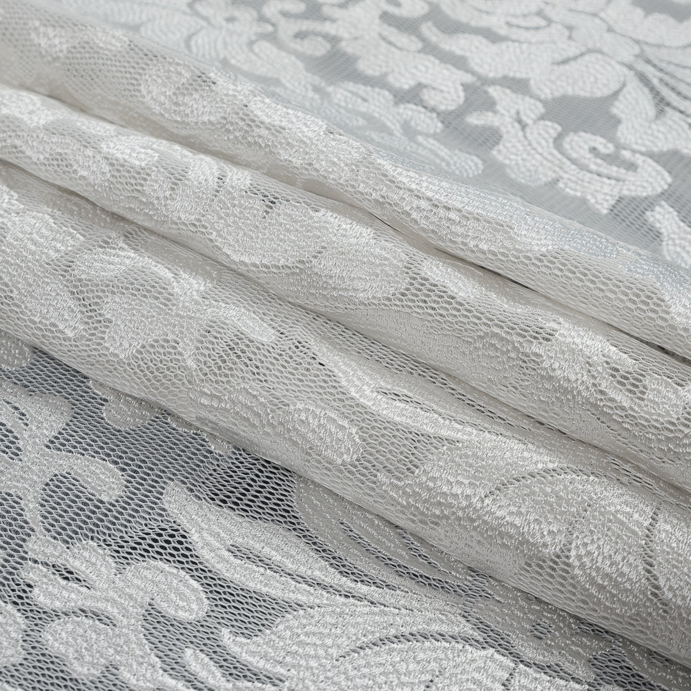 White Floral Embroidered Wonder Mesh Folded