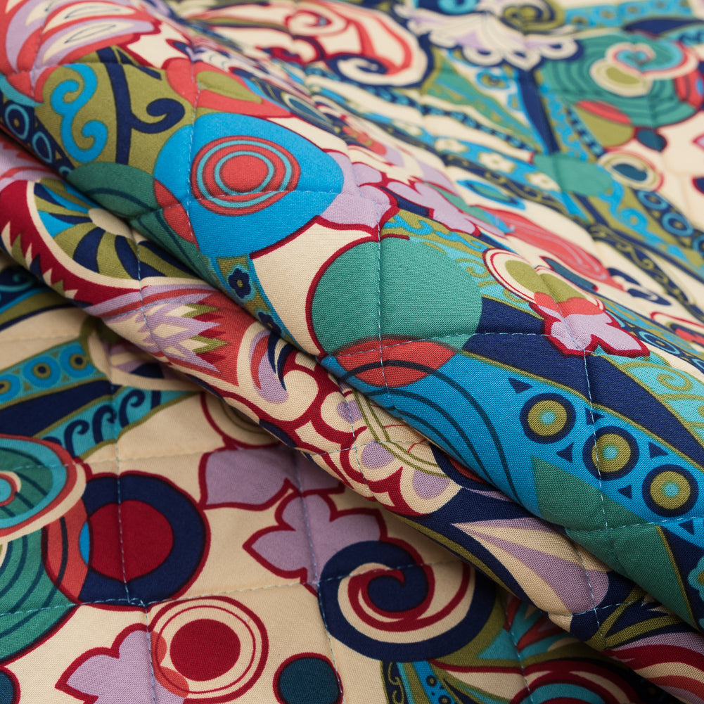 Multicolor Paisley Printed Quilted Cotton Woven with Filler Folded