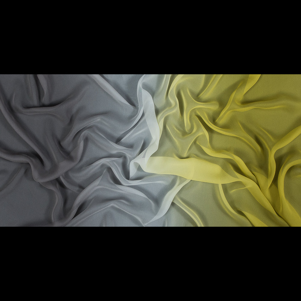 Ombre Silk Chiffon - Warm Olive to Dark Silver Folded