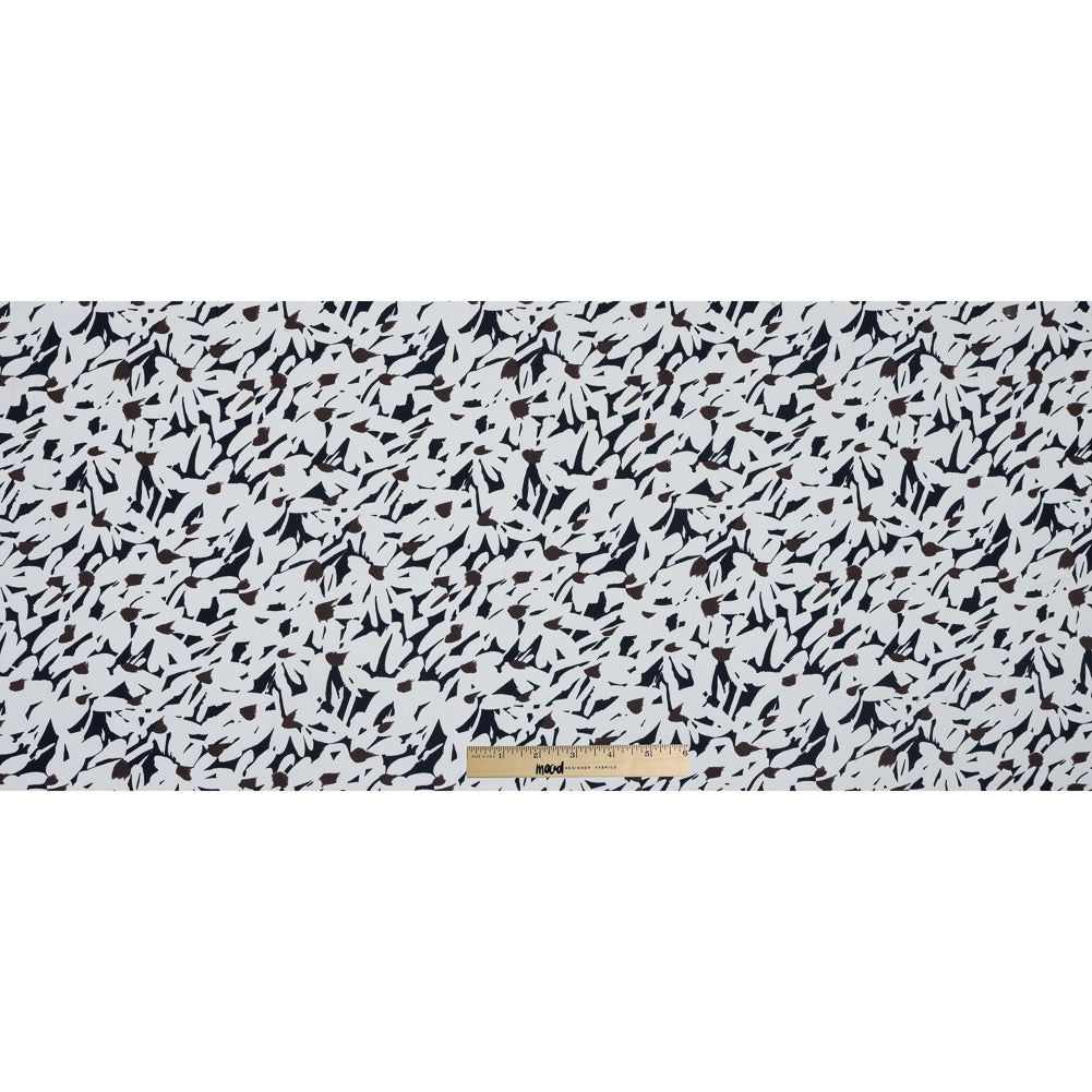 White, Navy and Brown Floral Stretch Cotton Pique Full
