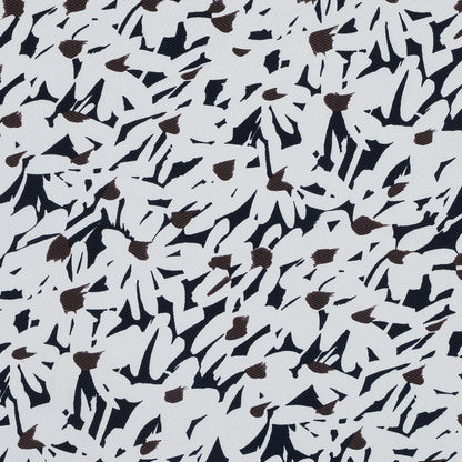White, Navy and Brown Floral Stretch Cotton Pique