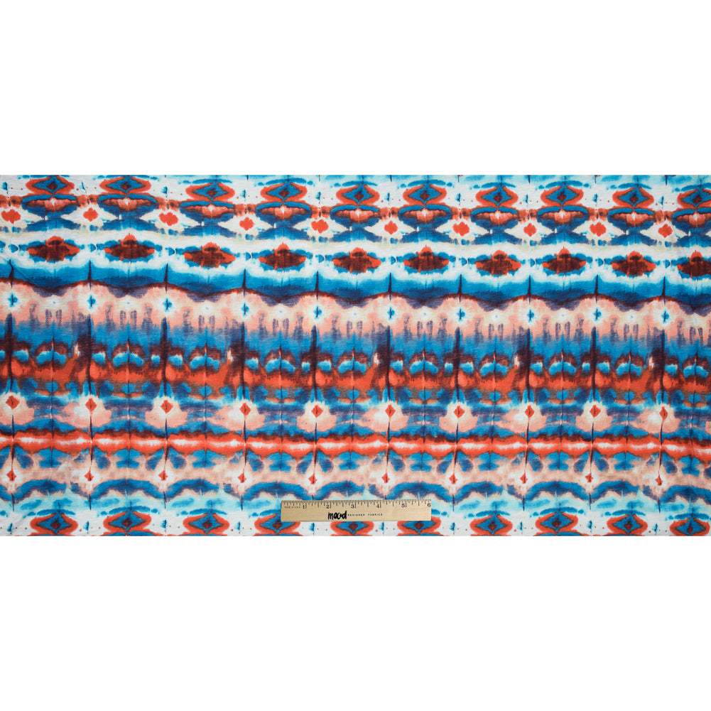 Blue and Orange Abstract Printed Cotton Jersey Folded