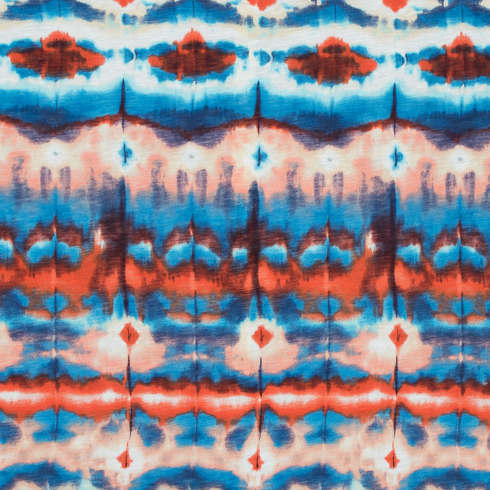 Blue and Orange Abstract Printed Cotton Jersey