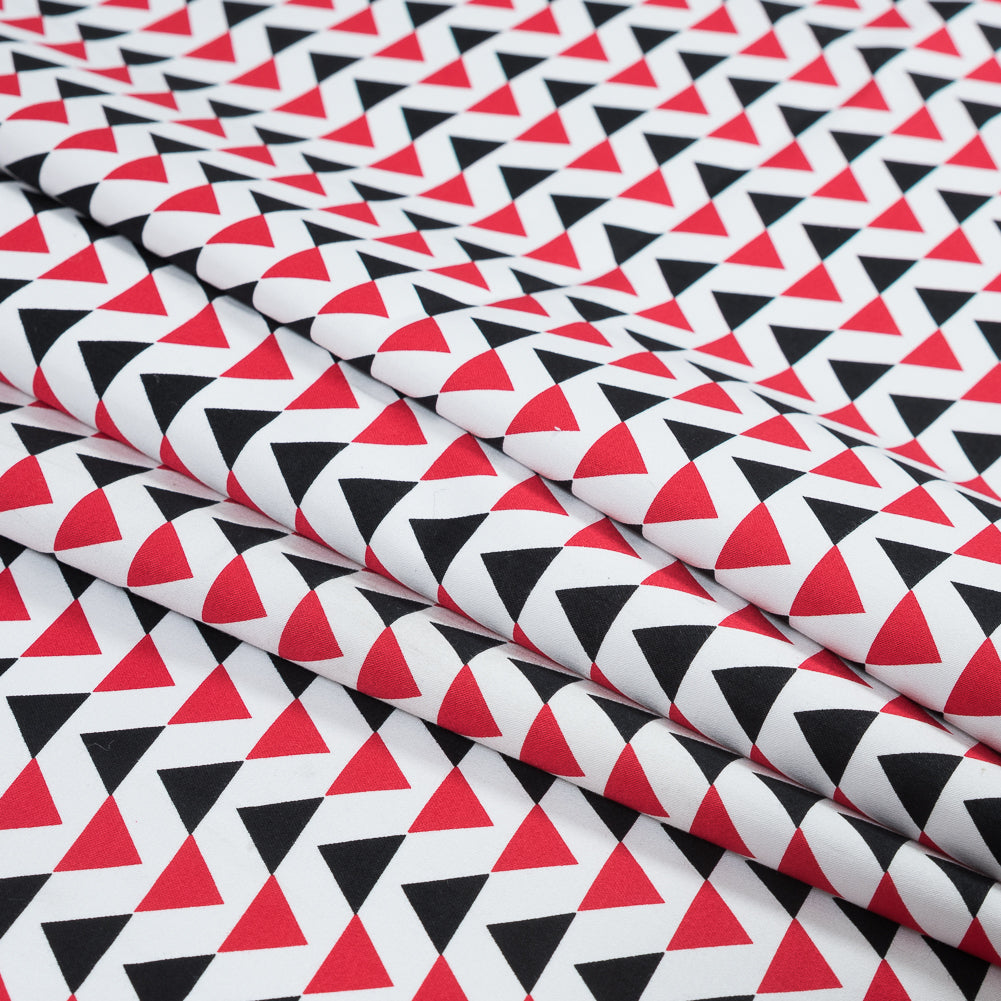 Red Geometric Stretch Cotton Sateen Folded
