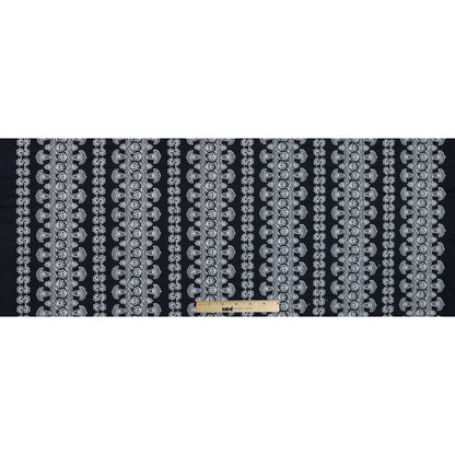 Navy Waxed Cotton Faille with White Floral Embroidery Folded