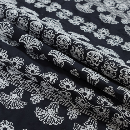 Navy Waxed Cotton Faille with White Floral Embroidery Detail