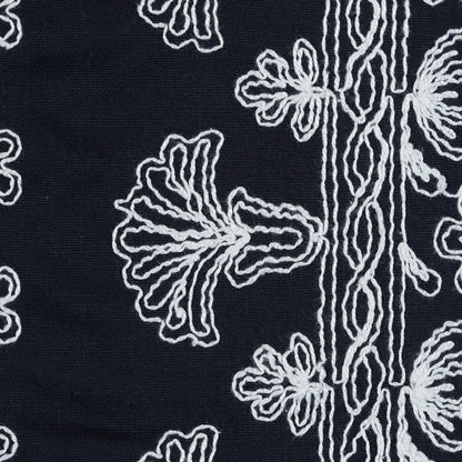 Navy Waxed Cotton Faille with White Floral Embroidery Full