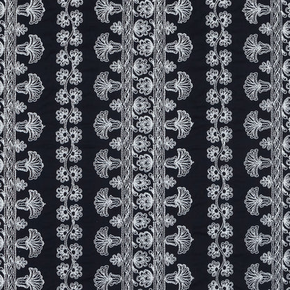 Navy Waxed Cotton Faille with White Floral Embroidery