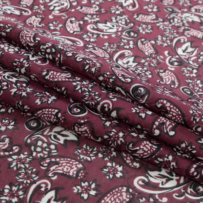 Famous NYC Designer Wine Paisley Silk and Cotton Voile Folded