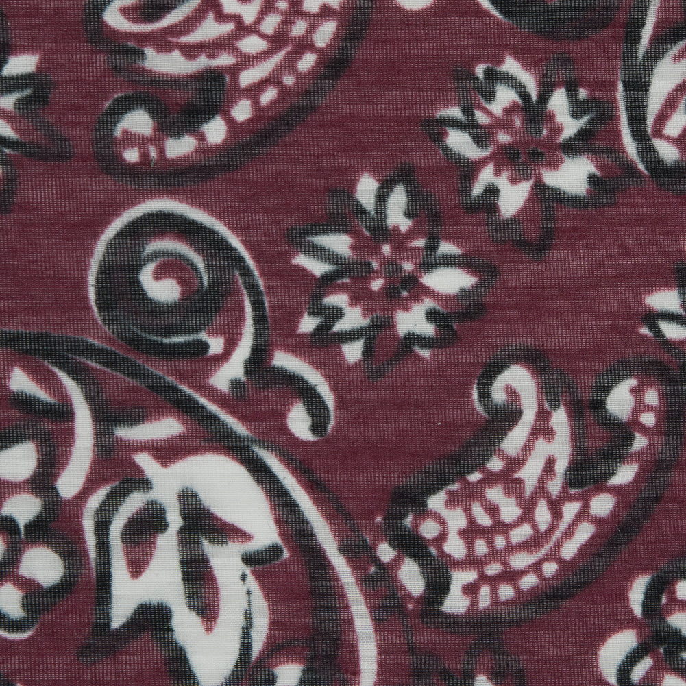 Famous NYC Designer Wine Paisley Silk and Cotton Voile Detail