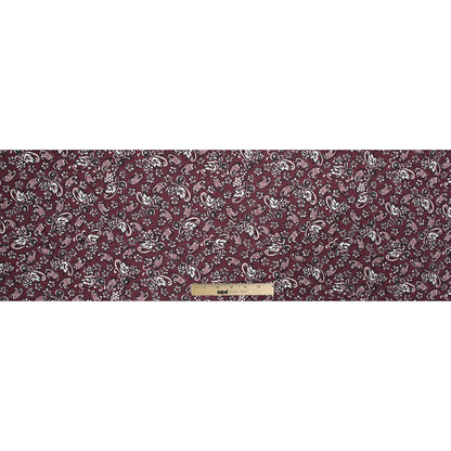 Famous NYC Designer Wine Paisley Silk and Cotton Voile Full