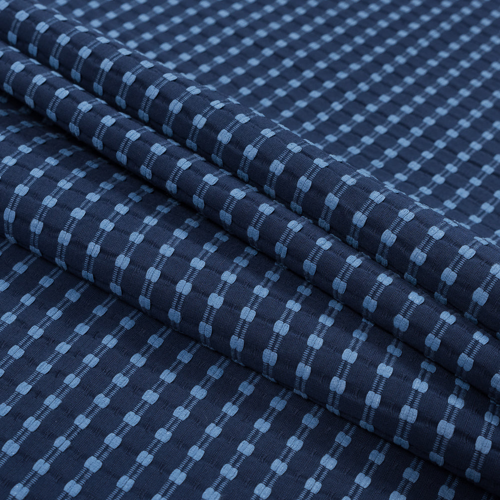 Eclipse Navy Cotton Faille with Baby Blue Checks Folded
