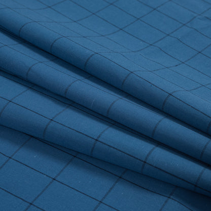 Blue and Black Windowpane Check Cotton Woven Folded