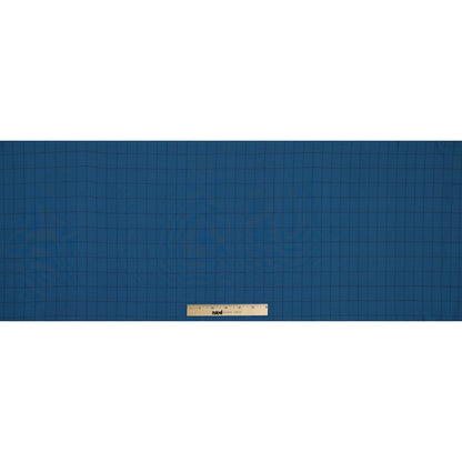 Blue and Black Windowpane Check Cotton Woven Full