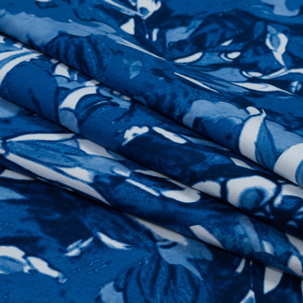 Oscar de la Renta Blue Floral Printed Stretch Cotton Canvas Folded