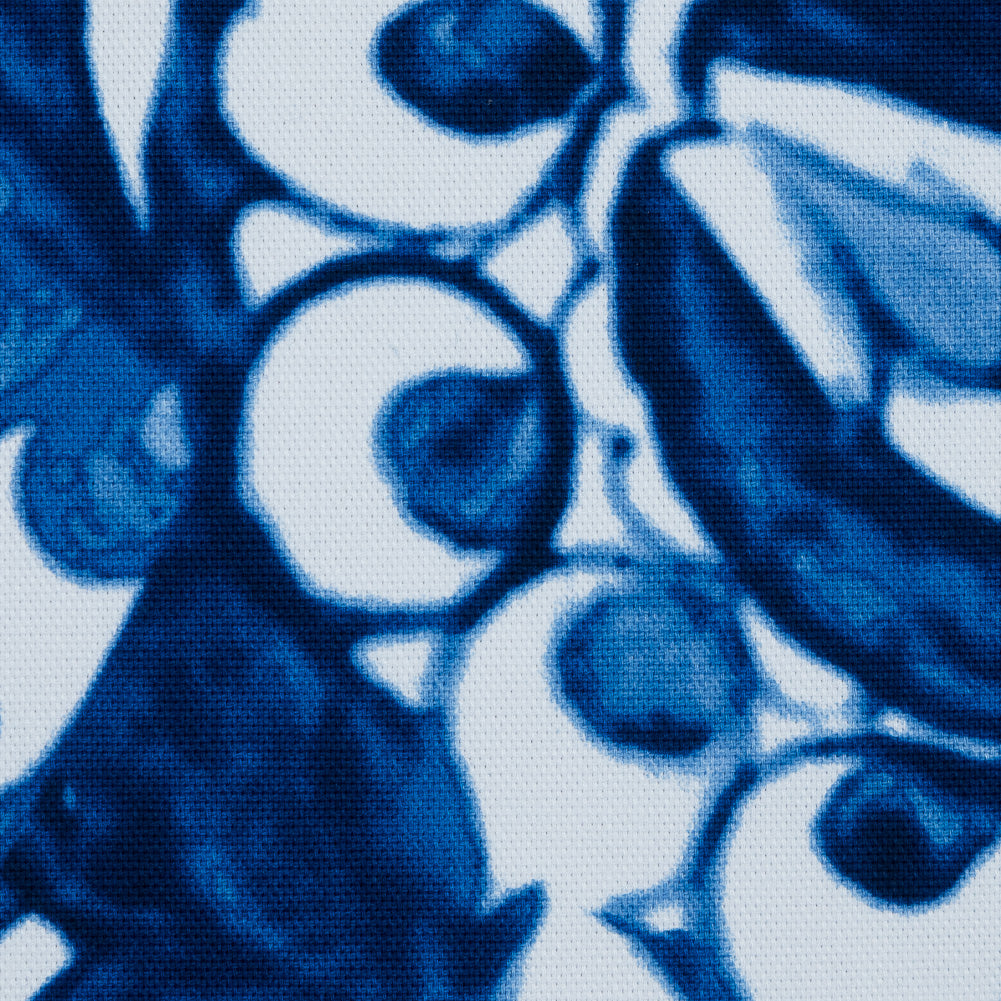 Oscar de la Renta Blue Floral Printed Stretch Cotton Canvas Detail