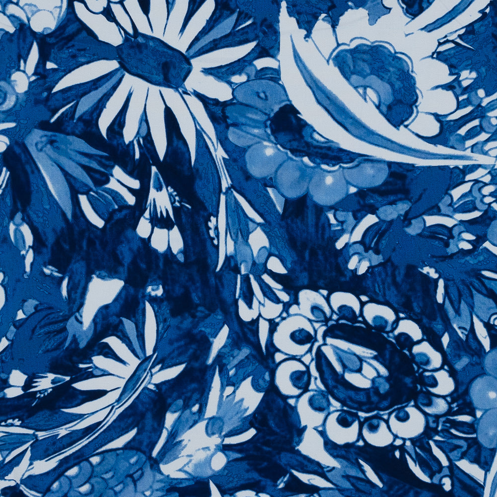 Oscar de la Renta Blue Floral Printed Stretch Cotton Canvas