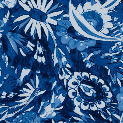 Oscar de la Renta Blue Floral Printed Stretch Cotton Canvas