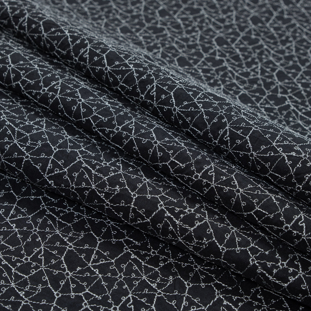 Black and White Abstract Embroidered Silk Woven Folded