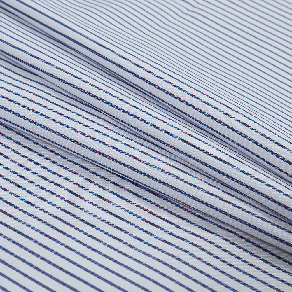 Red, White and Blue Shadow Striped Japanese Cotton Shirting Folded
