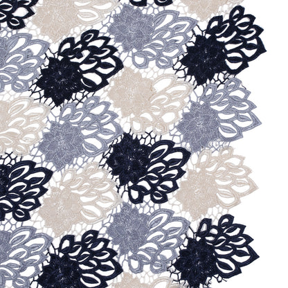 Guipure Lace - Navy, Gray and Ivory Tri-Color Floral