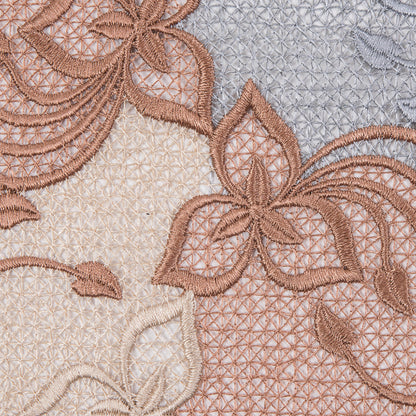Guipure Lace - Copper, Gray and Cream Tri-Color Floral Chevrons Detail