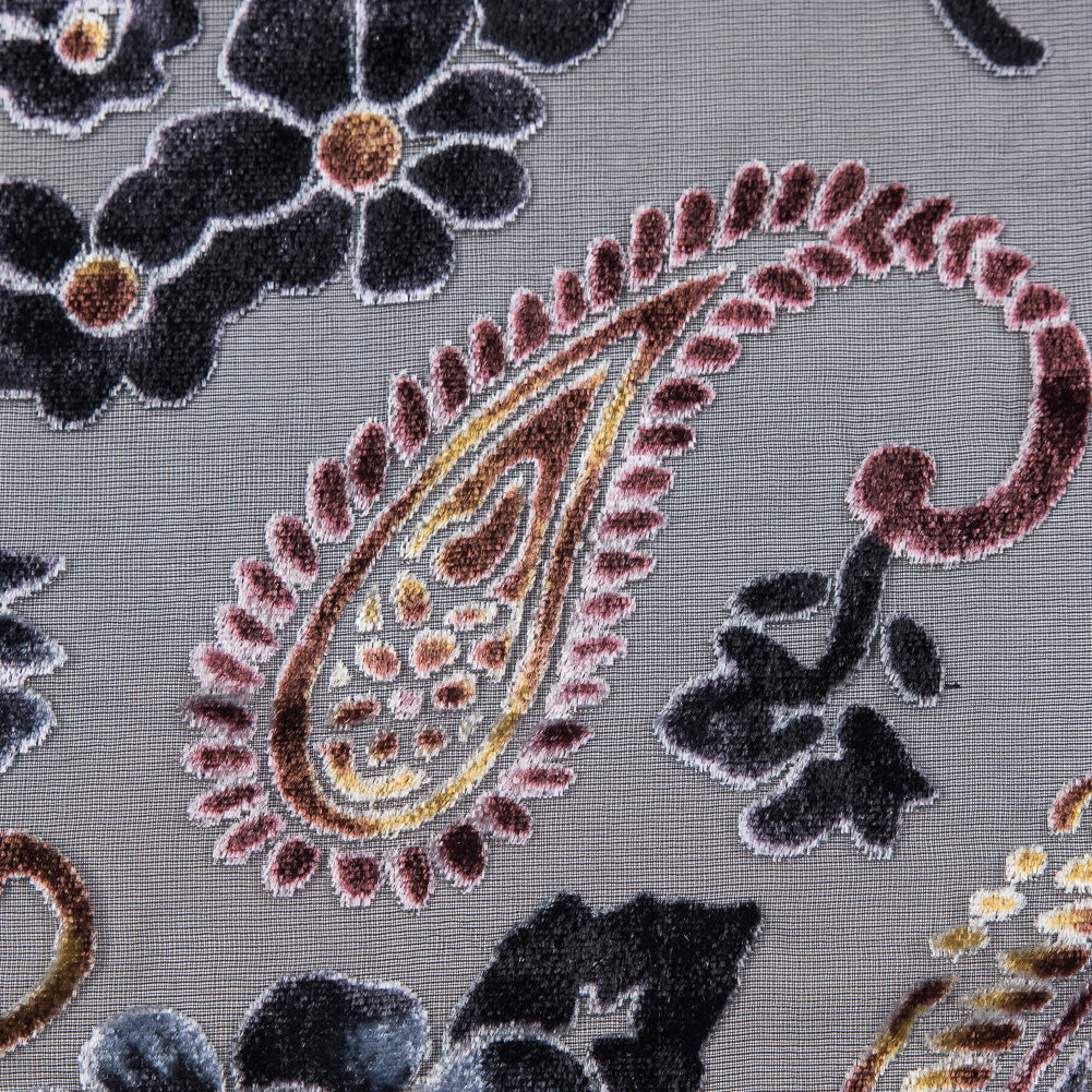 Paisley Burnout Velvet - Black and Brown Detail