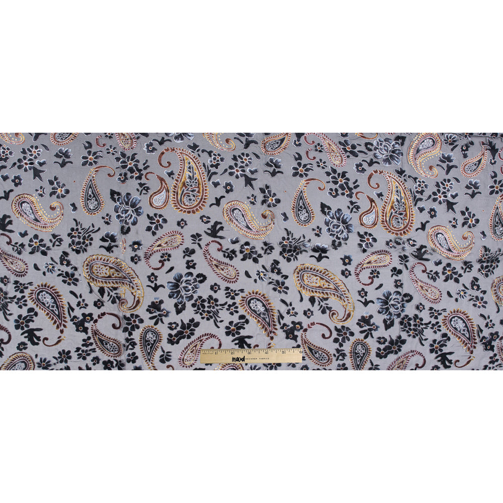 Paisley Burnout Velvet - Black and Brown Full