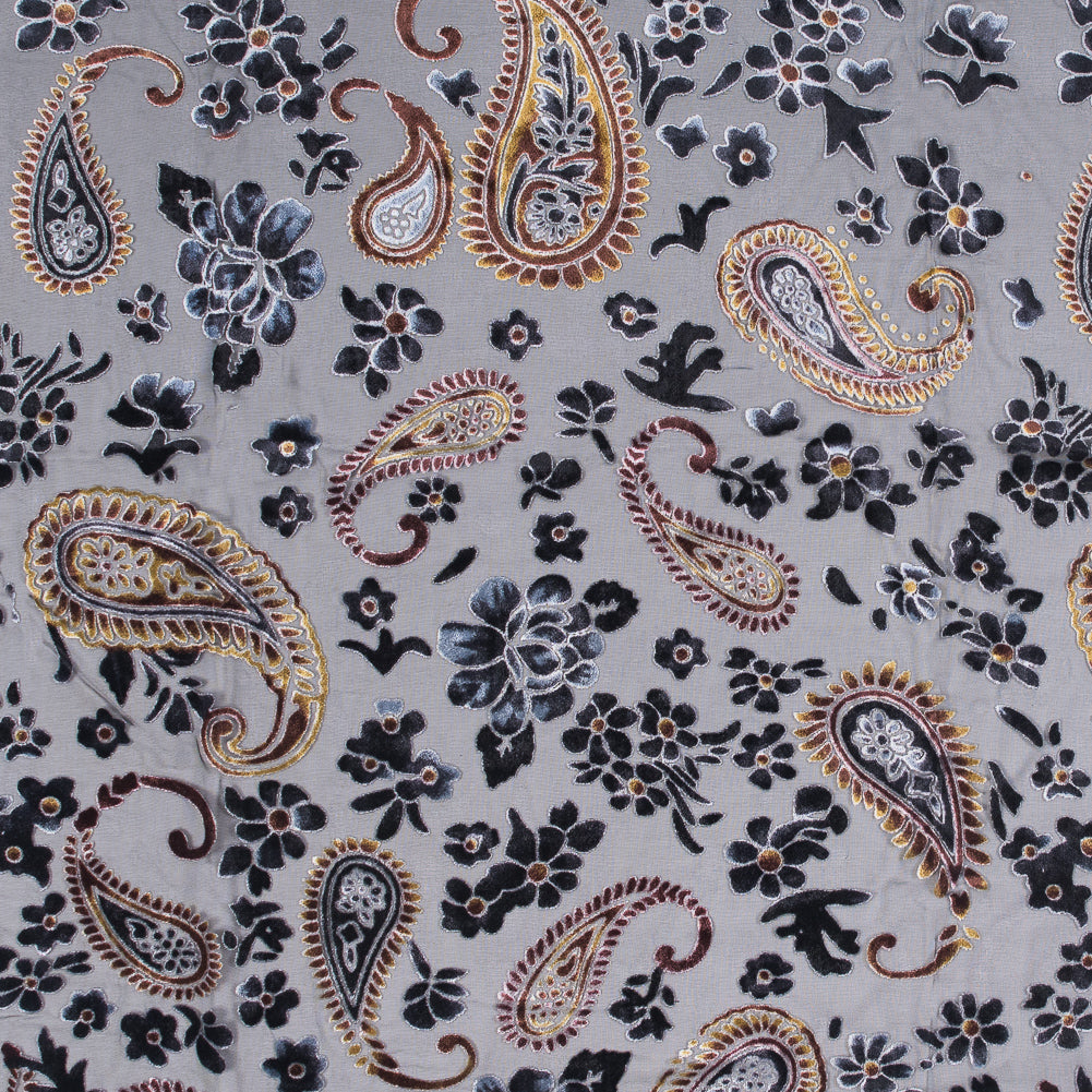 Paisley Burnout Velvet - Black and Brown