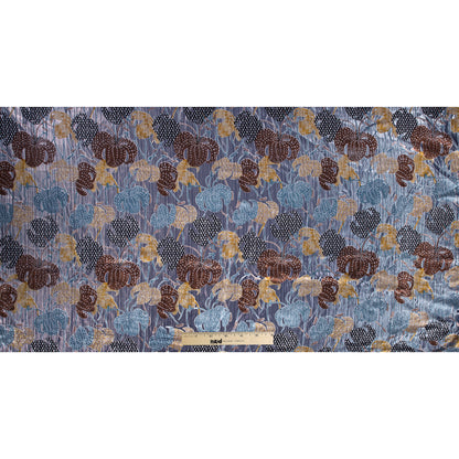 Floral Burnout Velvet with Metallic Silver Stripes - Blue, Yellow and Burgundy Folded
