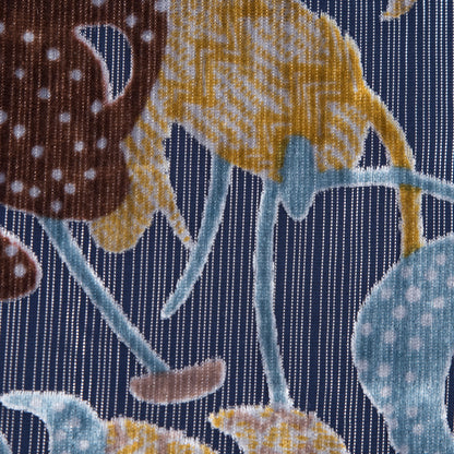 Floral Burnout Velvet with Metallic Silver Stripes - Blue, Yellow and Burgundy Full