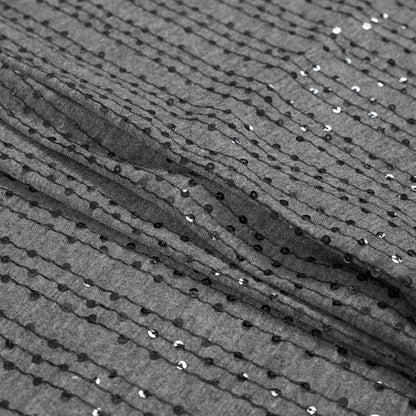 Gray and Black Sequin Striped Jersey Knit Folded