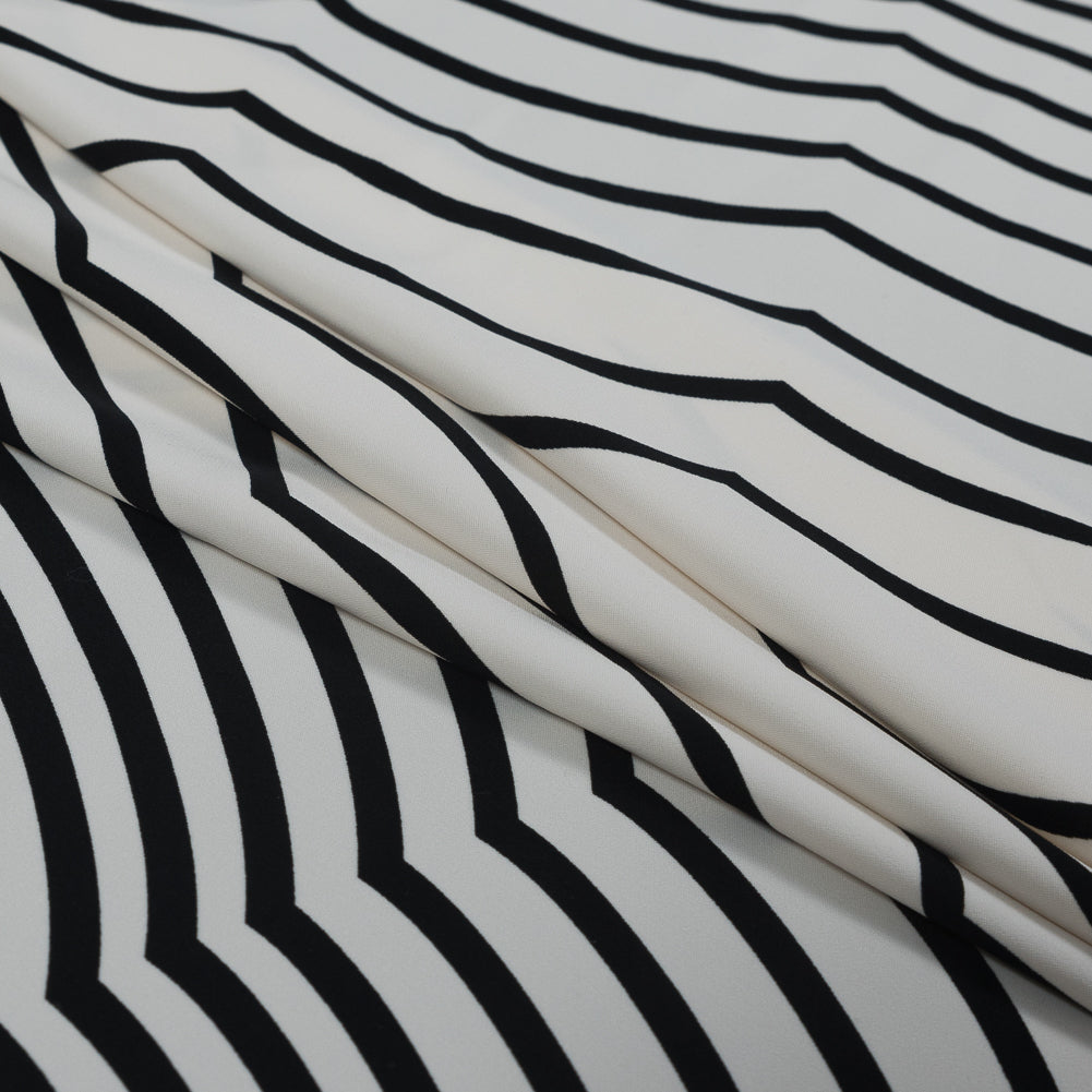 Famous NYC Designer Gardenia and Black Abstract Polyester Panel Folded