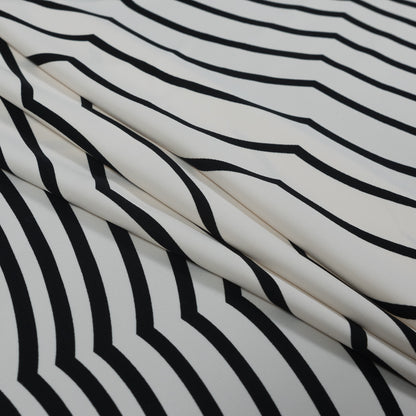 Famous NYC Designer Gardenia and Black Abstract Polyester Panel Folded