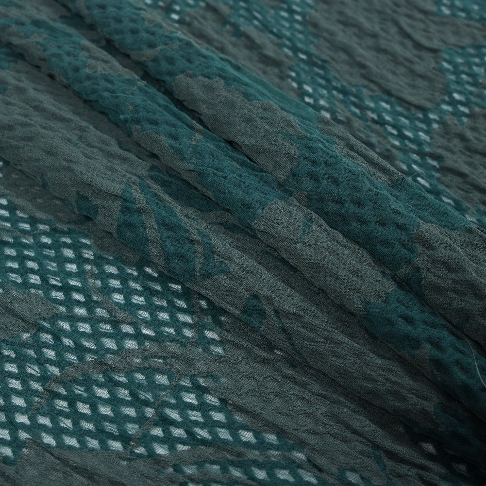 Emerald Green Wool and Acrylic Netting Backed by Fine Floral Knit Folded