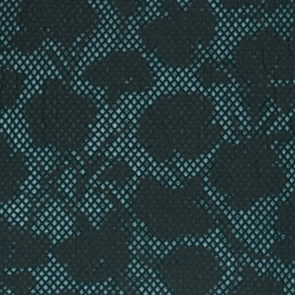 Emerald Green Wool and Acrylic Netting Backed by Fine Floral Knit